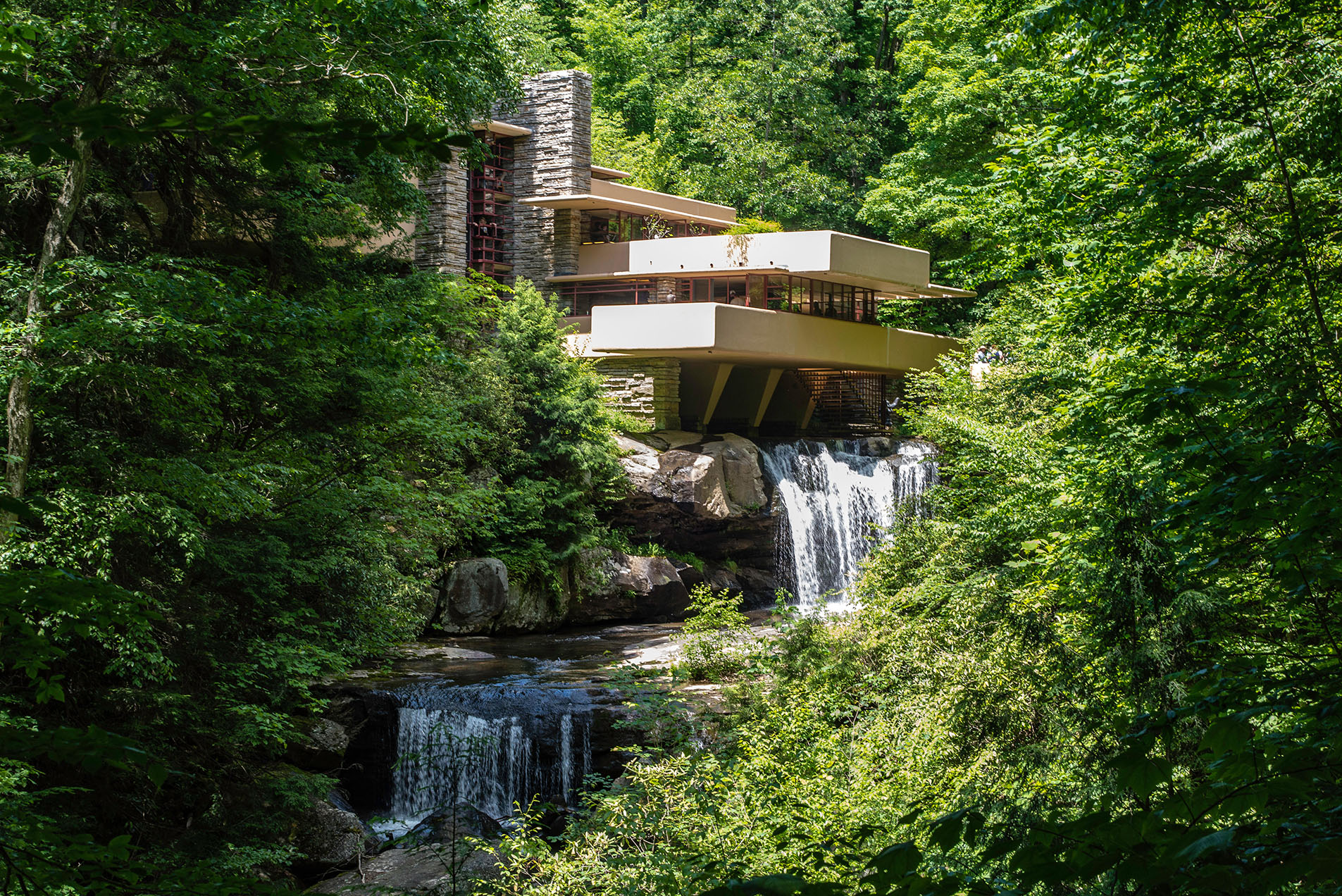 Fallingwater or the Kaufmann Residence is a house designed by architect Frank Lloyd Wright in 1935 in rural southwestern Pennsylvania, 43 miles southe
