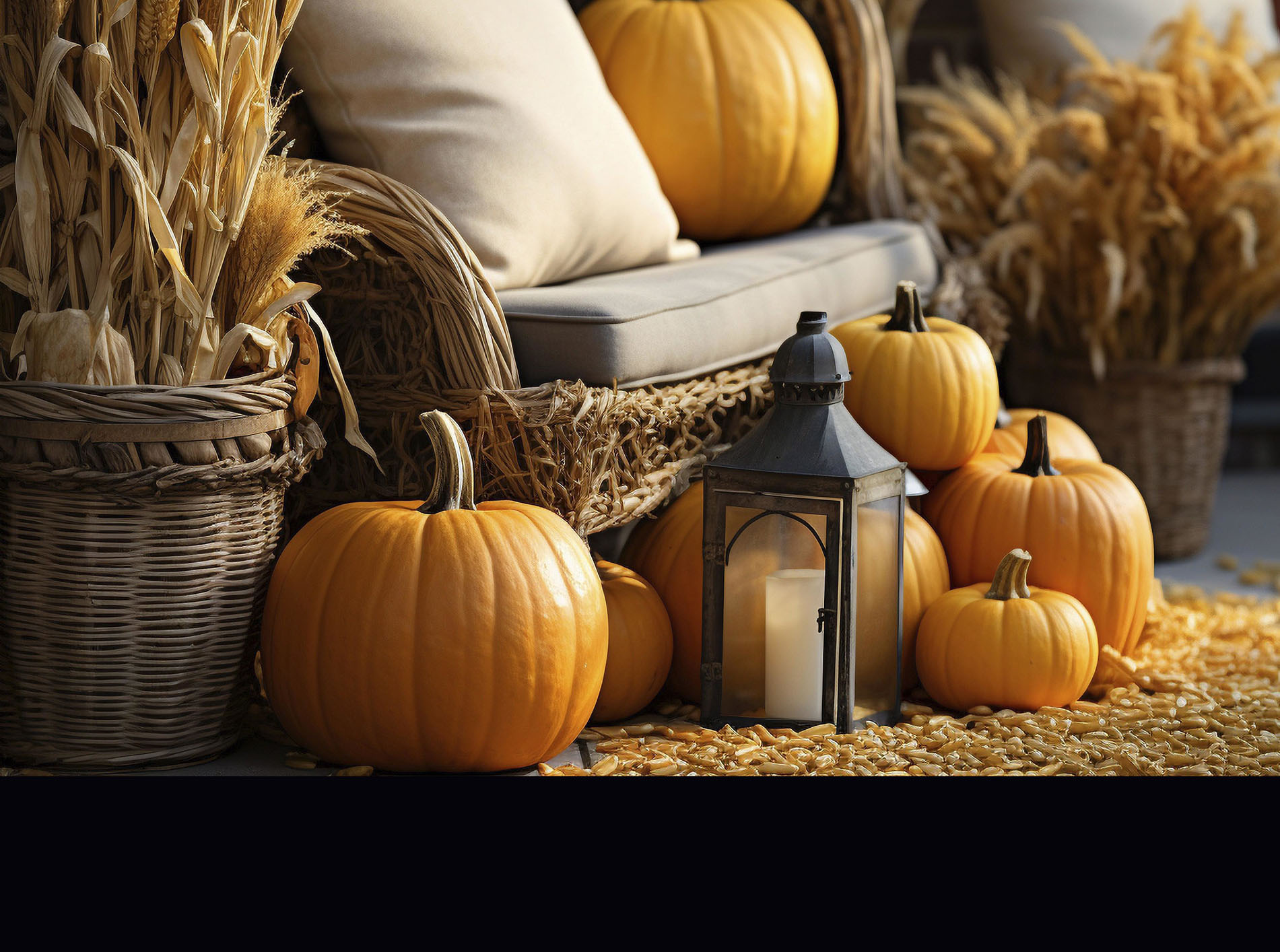 Fall and autumn beautifully decorated house porches with pumpkins