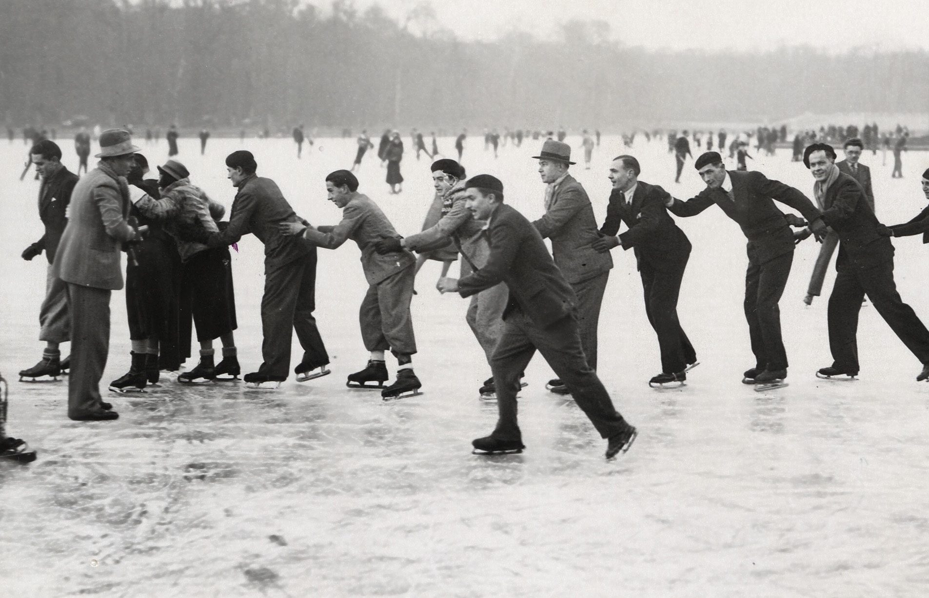 Skaters on a frozen lake in Versaille, 1933