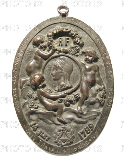 Plaque avec Marianne et trois amours