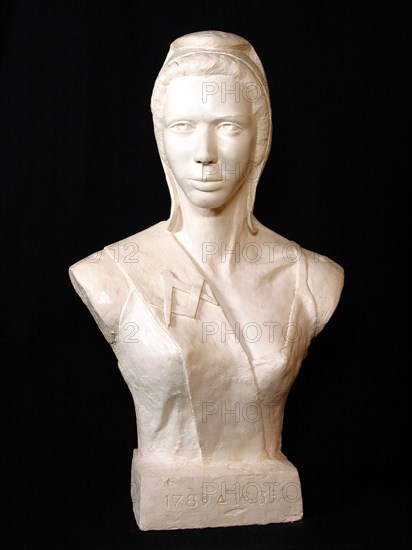 Marianne maçonnique en plâtre, 68 x 43 x 25 cm, milieu 20e siècle