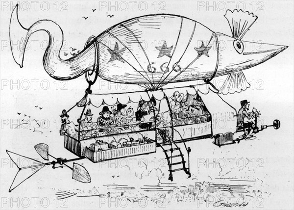 Airship-Omnibus, illustration by Robida