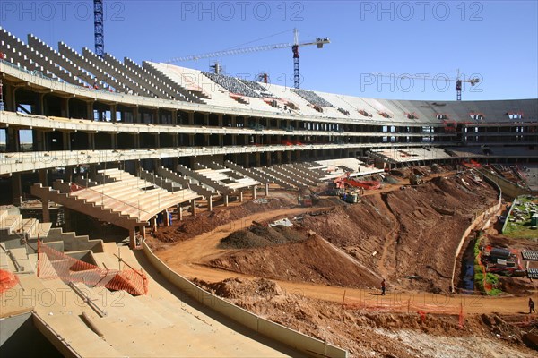 The construction site of Soccer City outside Soweto, South Africa, where the 2010 World Cup soccer final will be played. 2008/05/07