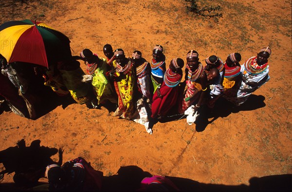 Women queue for food