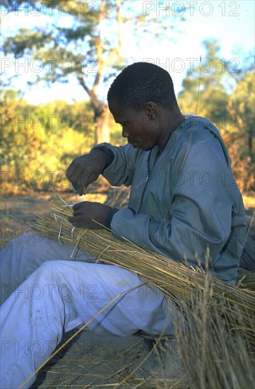 binding a bundle of thatching grass