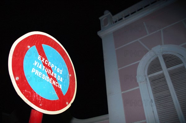 Street sign at night in Mindelo