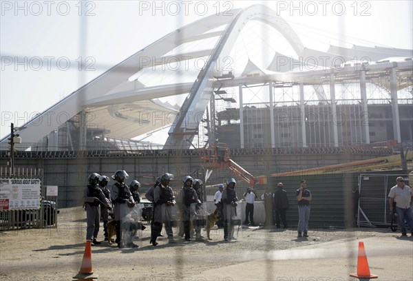 Strike of workers on the building site of the Durban Stadium in South Africa