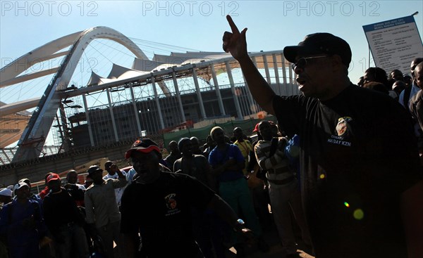 Strike of workers on the building site of the Durban Stadium in South Africa