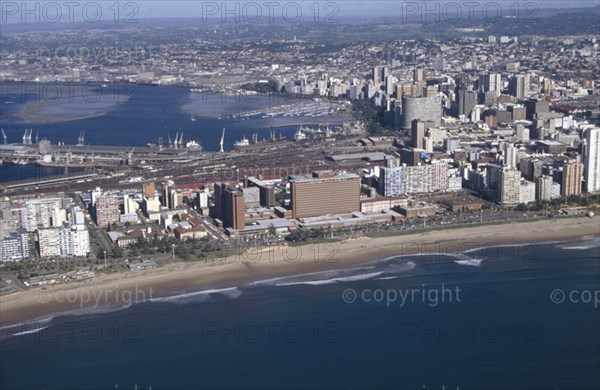 Aerial view of Point Road area of Durban with harbour in the background