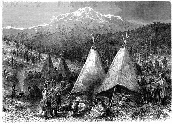 North America Indian encampment in Oklahoma Indian territory