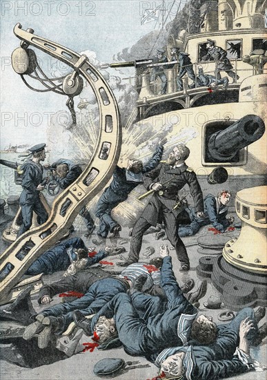 Bataille maritime de Port Arthur. Explosion à bord du vaisseau russe "Tsarevich (1904)