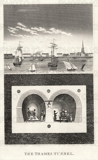 Cross- section showing position of M.I.Brunel's double arched masonry tunnel