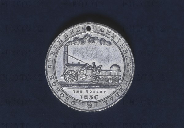 Face d'une médaille commémorative représentant la locomotive "Rocket"
