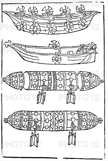 Various forms of paddle boats for use in war