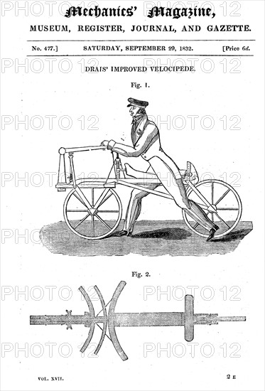 La bicyclette du baron von Drais (la draisienne), 1818