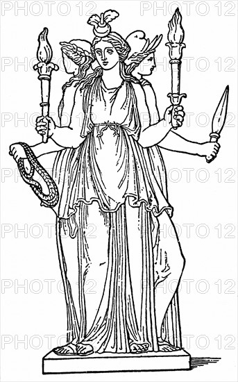 Hecate, triple-bodied goddess of the lower world