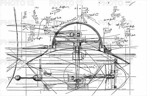 John Ericsson's revolving turret ship  'Monitor'.  Sketch