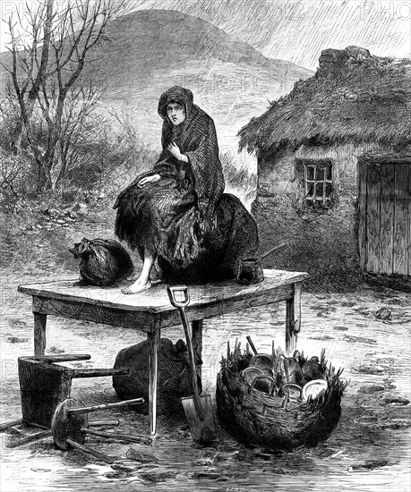 Potato Famine: Irish peasant girl guarding the family's last few  possessions