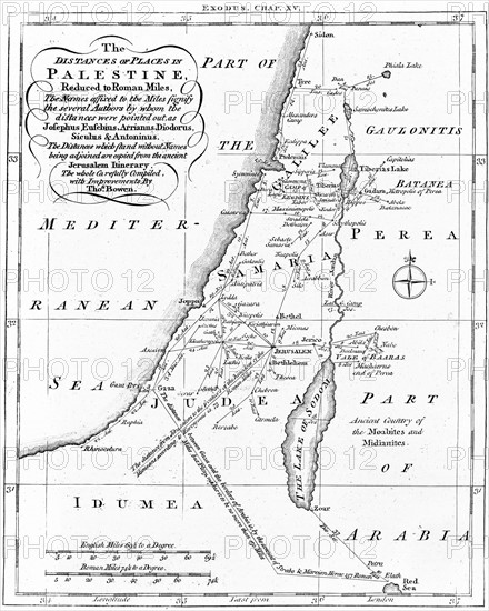Carte de la Palestine indiquant les distances en miles romaines