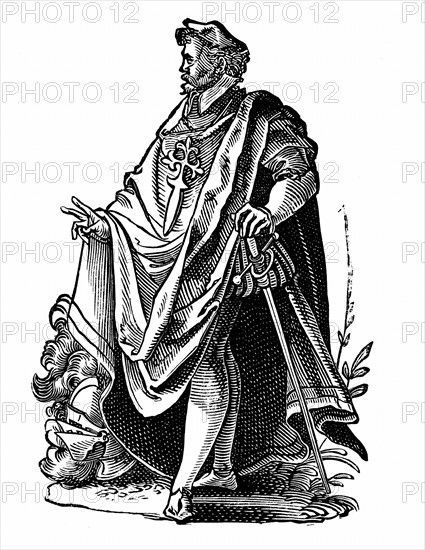 Woodcut showing a Knight Templar in travelling dress