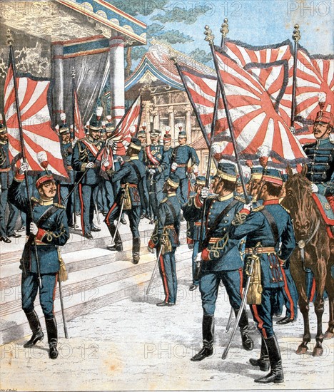 Russo-Japanese War 1904-1905, Emperor of Japan presenting colours to Japanese regiments