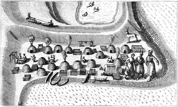 Gravure représentant un campement en Laponie russe en 1594