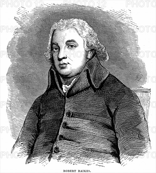 Gravure représentant Robert Raikes (1735-1811) Philanthrope et éditeur anglais