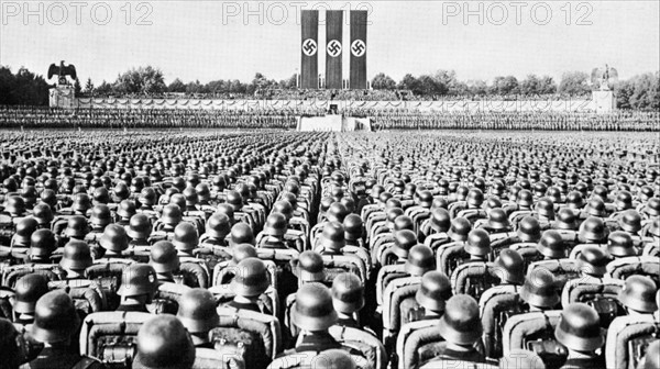 Parade of the SS Guard, the Nazi elite, at a Party rally in Nurmberg in the late 1930s.