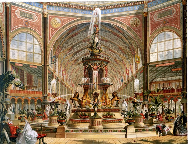 Chromolithograph showing the interior of the Crystal Palace during the International Exhibition of 1862