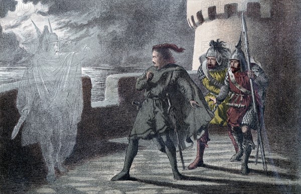 Chromolithograph showing the Act l, Sc. IV of Hamlet