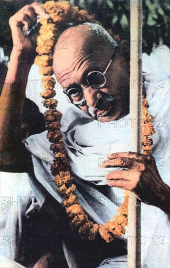 Mohondas Karamchand Gandhi  (1869-1948), known as Mahatma (Great Soul), Indian Nationalist leader
