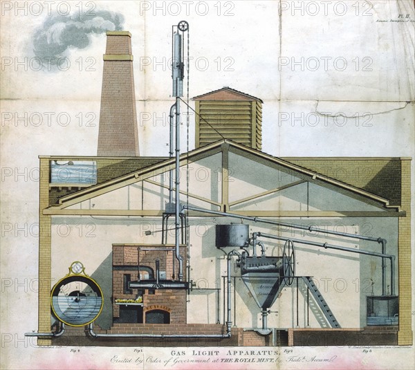 Manufacture d'eclairage au gaz de la Royal Mint a Londres