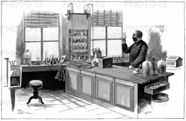 Engraving showing Robert Koch