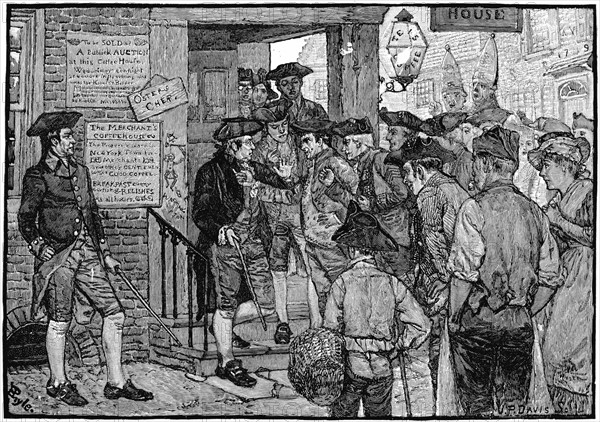 Rebellion in America: Boston mob attempting to force government Stamp Officer to resign
