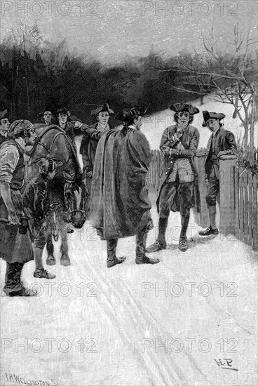 Guerre d'Indépendance des Etats-Unis d'Amérique : Paul Revere (1735-1818) patriote et orfèvre américain lors de sa chevauchée entre Boston et Lexington