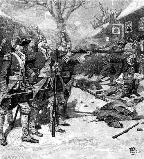 Le massacre de Boston, le 5 mars 1770
Escarmouche entre les troupes britanniques et la foule a Boston