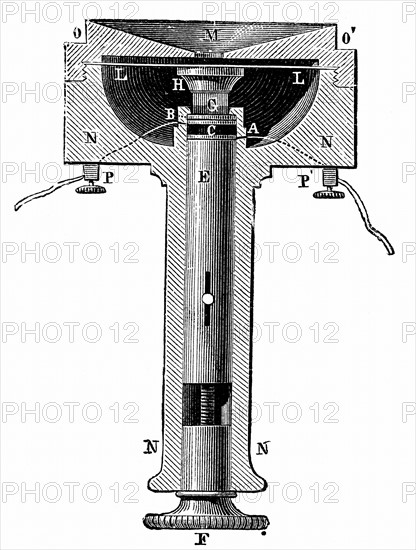 Engraving showing a telephone apparatus available to New York subscribers