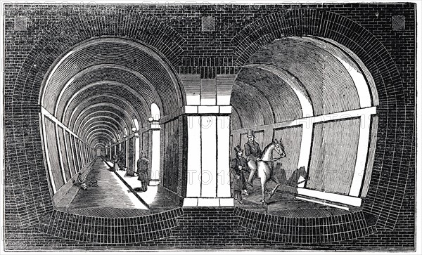 Schema de coupe de la double arche de maconnerie de M.I. Brunel