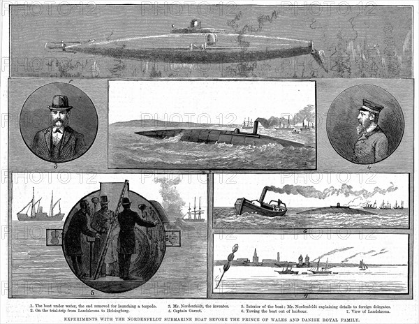 Torsten Nordenfeldt's steam powered submarine being demonstrated to the Prince of Wales and the Danish royal family