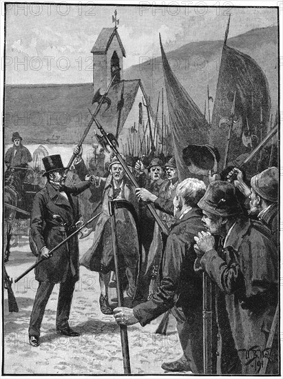 Muster of Irish nationalists at Mullinahone acclaiming as their leader William Smith O'Brien