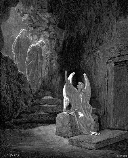 Angel showing Mary Magdalene and "the other Mary" Christ's empty tomb