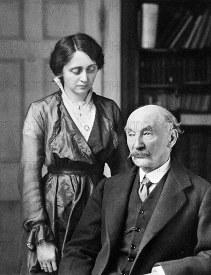 Thomas Hardy (1840-1928) English poet, novelist and dramatist with his second wife, Florence