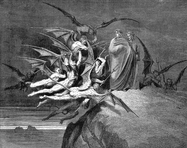 Gustave Dore, Dante and Virgil Beset by Demons