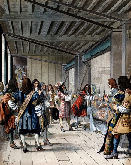 Louis XIV of France (1638-1715) visiting the Gobelins tapestry works