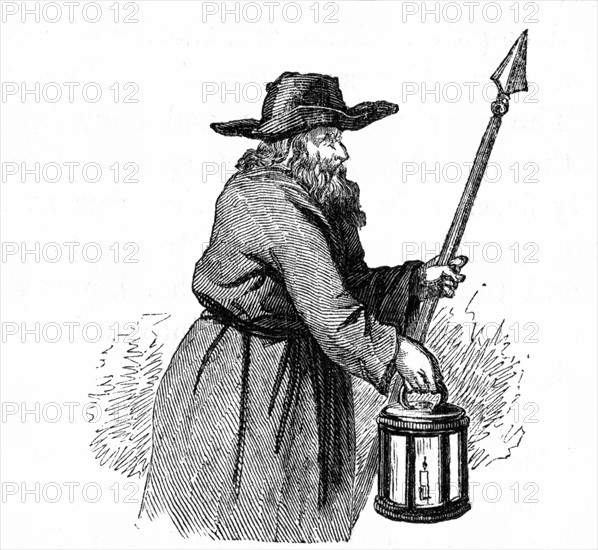 London night-watchman going through the streets with his pike and lantern:1569