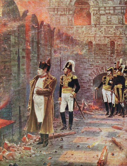 Napoleon and his staff watching the burning of Moscow