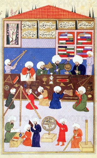 The astronomer Takiuddin at his observatory at Galata, 1581