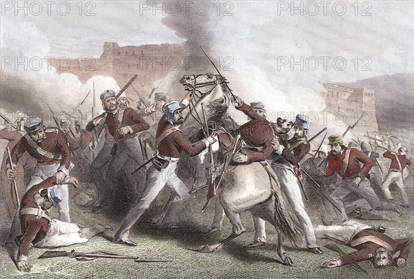 Indian Mutiny 1857-59: Death of Brigadier Adrian Hope during British attack on Fort Roodamow 15 April 1858