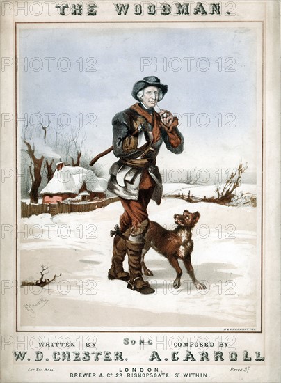 The Woodman setting off to work in snowy landscape