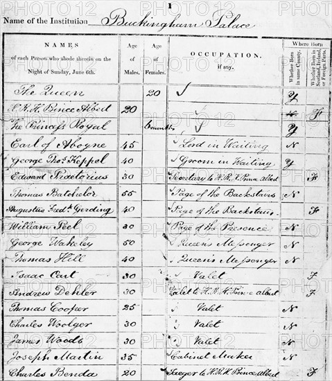 Page of Buckingham Palace Census Return